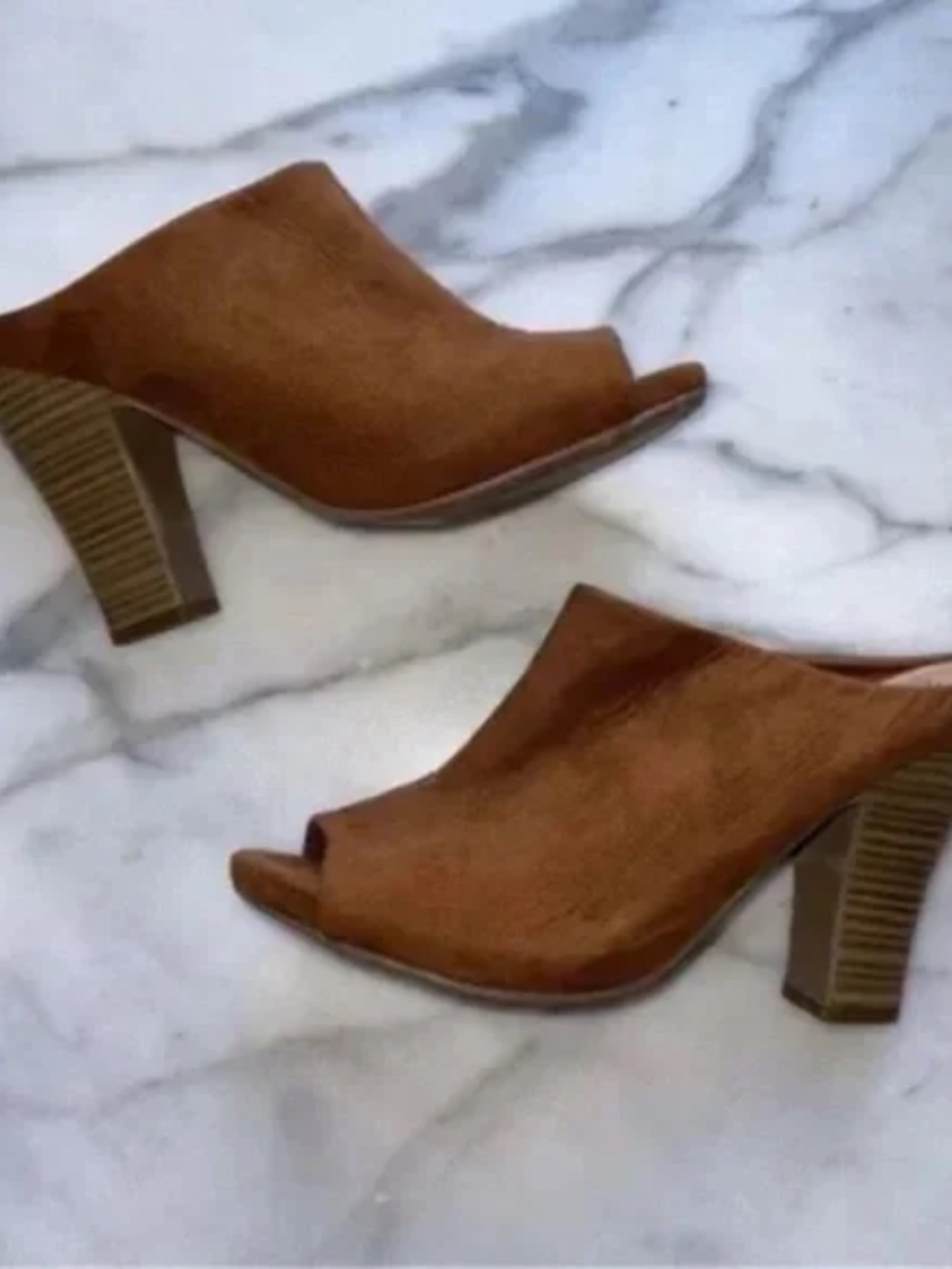Women's Chunky Suede Peep-Toe Mule Heels
